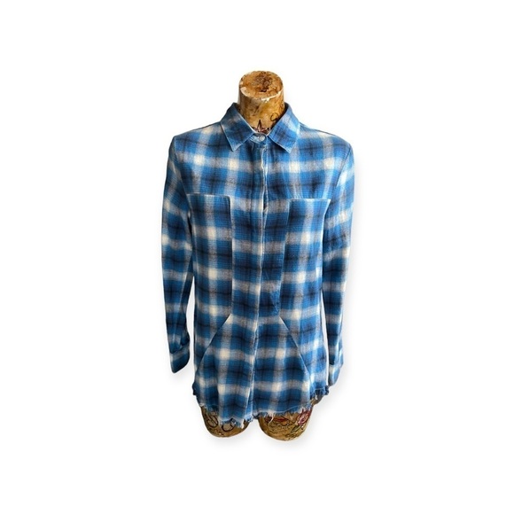 RtA top plaid casual blue white button down small long sleeve - Picture 1 of 8